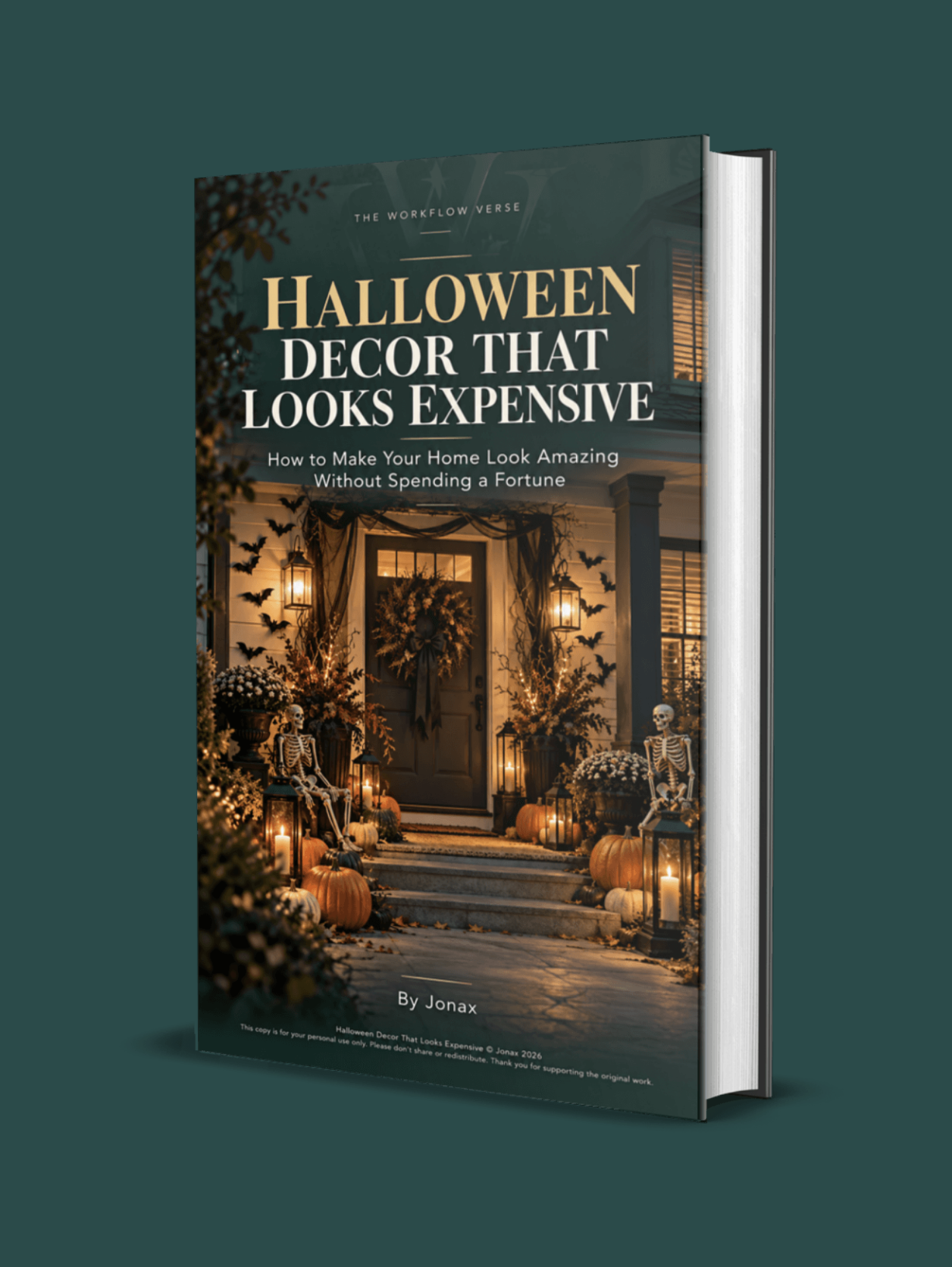 Halloween decor book with a decorated porch